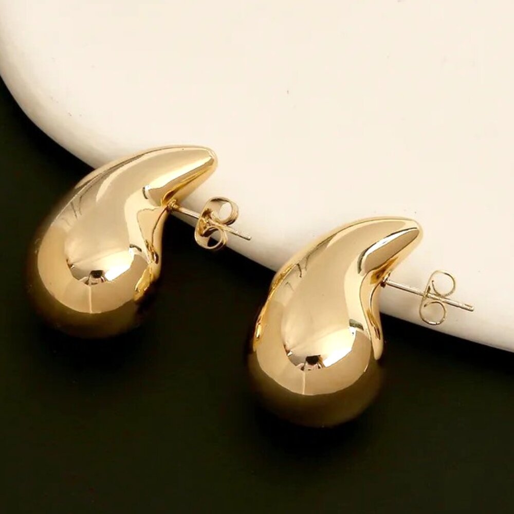 18k Gold Dipped Waterdroplet Gold Statement Earri… - image 1